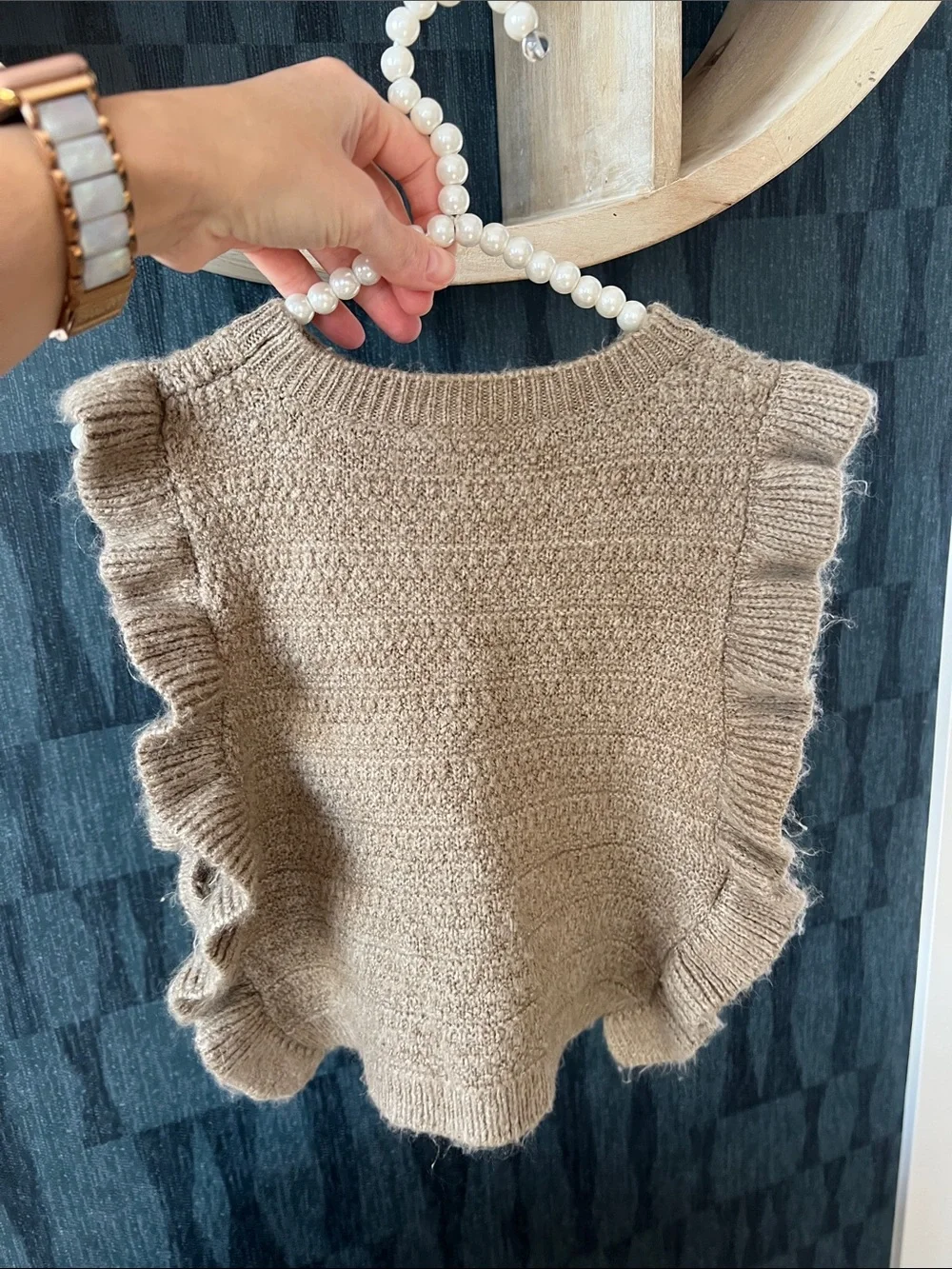 Zara Light Brown Knit Vest with Ruffles